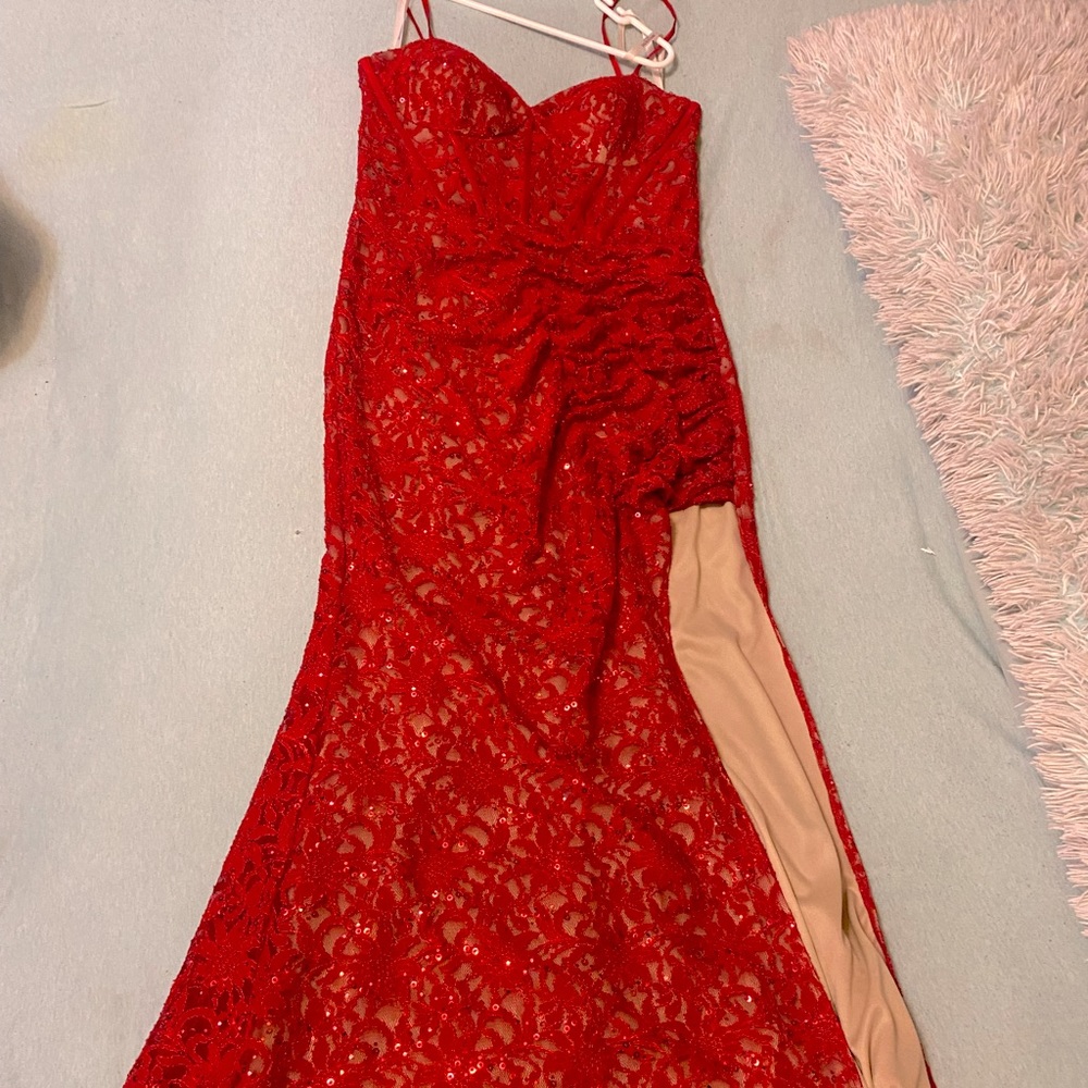 Formal evening or prom gown Red Lace